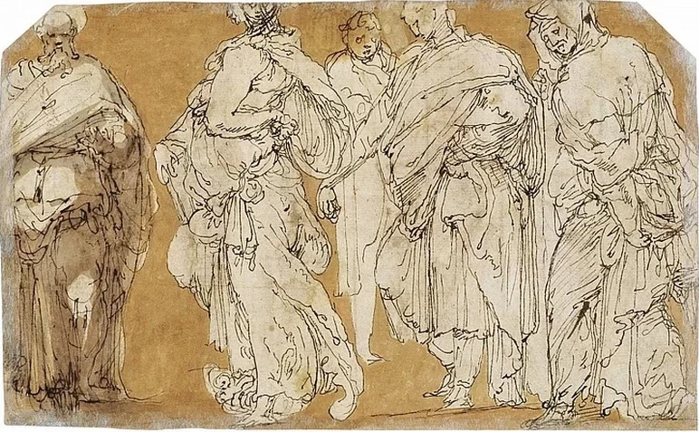 Perin del Vaga - 230, Santo in piedi e quattro figure